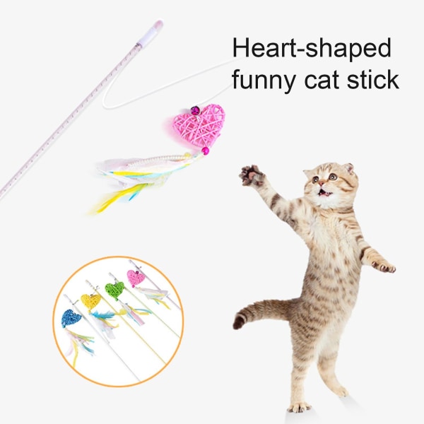 Pet Interactive Toy Heart Shape Rutnande Bittålig Ljus farge Cat Teaser Wand Hemstad Blue