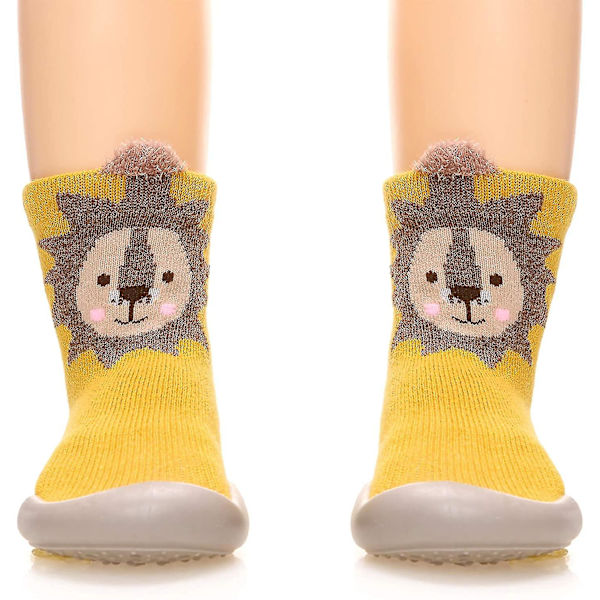 Baby Småbarn Anti-skli Slipper Gulv Pustende Tykke Vinter Varme Sko Sokker Yellow lion 20and21