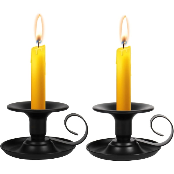 Avsmalnende lysestaker, 2 stykker svart enkle vintage lysestaker i jern, julebord, lysestaker for familiedekorasjon (svart, 2 stykker)