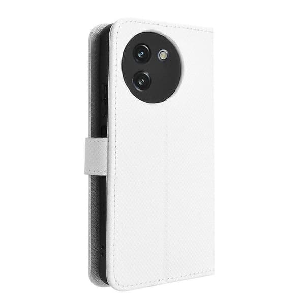 【BQ】Mobilskal i läder med diamantstruktur Whi White For Doogee Note 59 / Note 59 Pro
