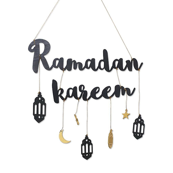 Eid Mubarakin koriste ontto puinen riipus Ramadan-koriste riippuva kuun lyhty tähden muotoinen koriste muslimi-islamille juhlava kotihuoneen väri musta