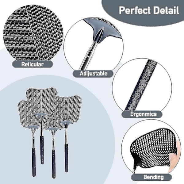 4-pack Of Fly Swatters, Retractable Fly Swatter. With Stainless Steel Handle, Travel And Home