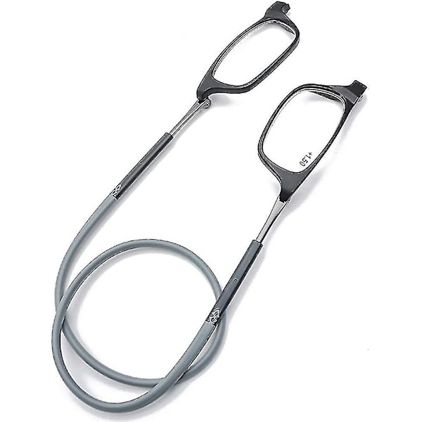 Magnetiske Hængende Halsbriller Bærbare Foldbare Tr90 Læsebriller Til Mænd Kvinder 3.0x Black Gray