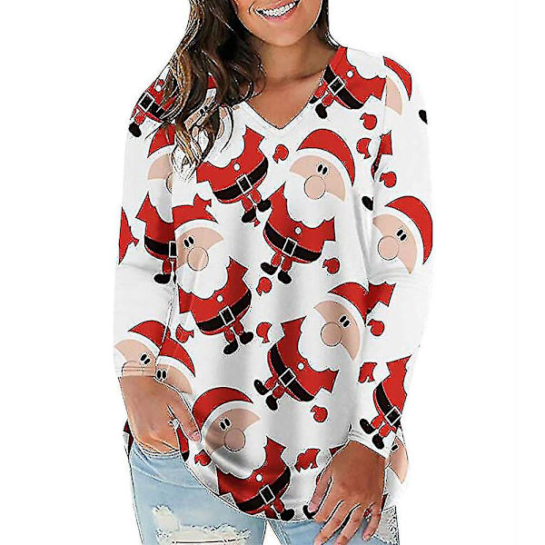 Hhcx-women Christmas Novelty Print T-shirt Jumper Xmas Blouse Tee Shirt Top Santa Claus L
