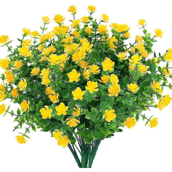 4 stk kunstig blomster eukalyptus bukett planter grønt, Uv resistente falske eukalyptus blomster (lilla) yellow