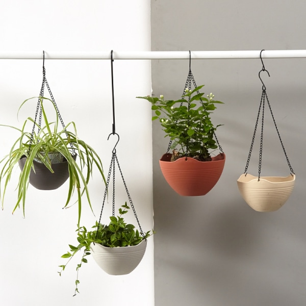 2-pack balkong hängande plantering hängande plastkorg med kedjekrok