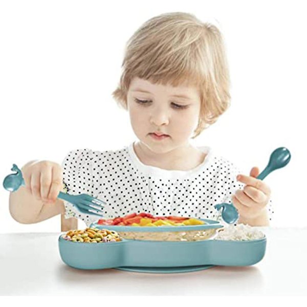 Barn Servis Set Toddler Delad Tallrik Gaffel Sked Matservis Set För Baby Toddler Pink 4ps