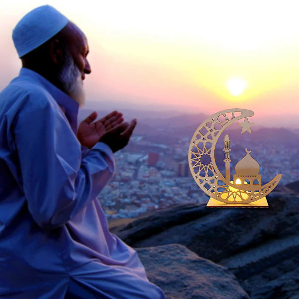 Eid-dekorationer, Ramadan trämånmoskén Led nattljus, ramadan-dekorationer för hemmet, bordslampor A