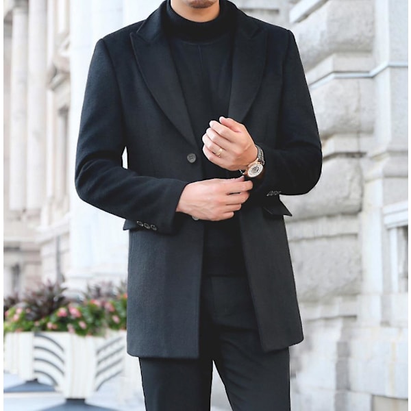 Herrrockar Herrar Peacoat Ullkappor Vinter Elegant Jacka Varm Casual Överrock Black L