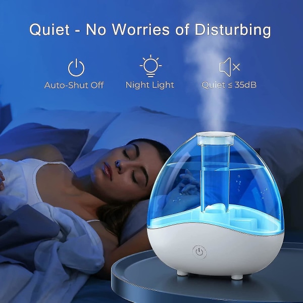 Cool Mist luftfuktare för sovrum stora rum, baby luftfuktare med nattljus