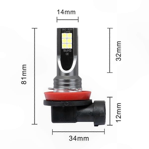 【BQ】2 STK H11/H8 12V-24V 12W Bil LED Tåkelys White Light