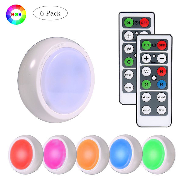 6 st Rgb uppladdningsbara LED-skåplampor med 2 fjärrkontrollbelysningar, underskåp, 16 färger