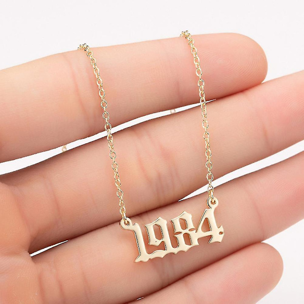 1980-2019 Birth Year Number Charm Pendant Stainless Steel Chain Necklace Jewelry Golden 1995