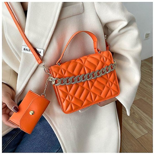 Orange New Fashion One-Soulder Messenger Bag Rhombus Small Square Bag Håndtaske