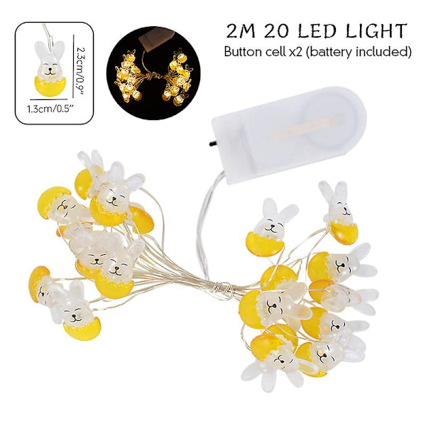 2 meter påskslingor för heminredning 20 led glödande påskhareägg Morot Fairy Light Ornament dekorationer Set1