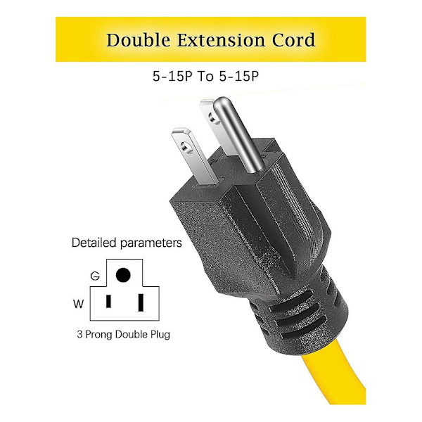 Han skjøteledning, Rv og generatoradapterledning, 5-15p for overføringsbryter, 12awg 125v dobbel hann Yellow