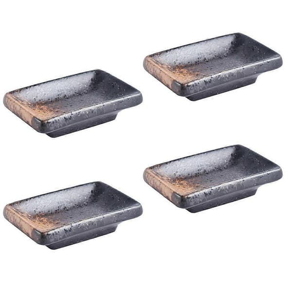 4 st rektangulär kryddskål dippskål set handgjord keramisk sojasåsskål för servering, kaffe, orientalisk tallrik Coffee Coffee 8.5X5.5CM