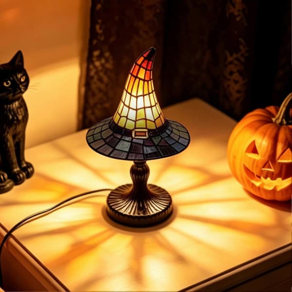 Heksehat Lampe Halloween Dekorativ Bordlampe