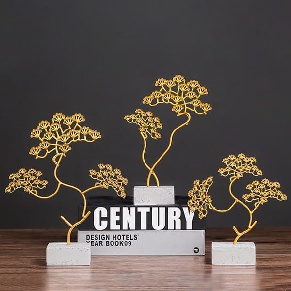 Ginkgo Blad Ornament Jernhåndverk med Solid Marmorbase Hjemmeinnredning