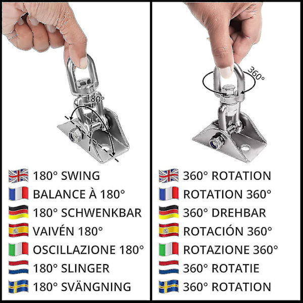 Heavy Duty -riippuva kattokoukku (1 kpl) - 360 kääntyvä ruostumattomasta teräksestä valmistettu kattokoukku ruuveilla -