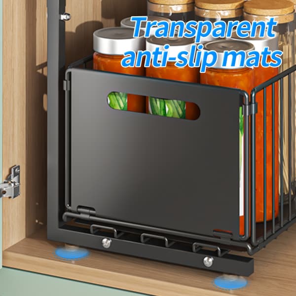 【BQ】2-Tier Pull-Out Storage Basket No Drilling Foldable Metal Sliding Organizer for Under Sink Cabinet