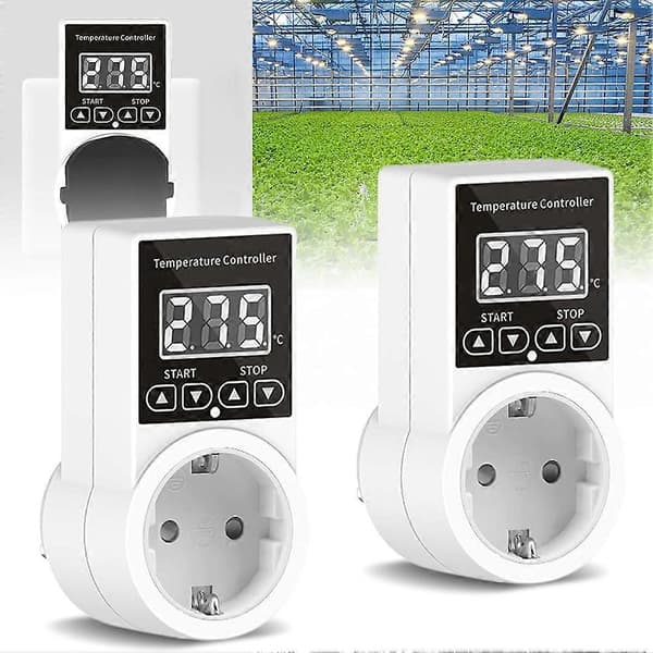 2-pakks termostatuttak med sensor, digitalt temperaturregulatoruttak, vanntett temperaturbryter EU-plugg White