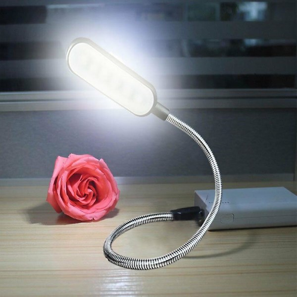 Kannettava USB Led Mini Book Light lukuvalo pöytälamppu Joustava lamppu Power Bankin kannettavaan kannettavaan tietokoneeseen Black Shell White Light Color
