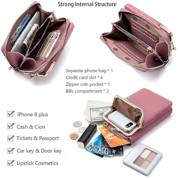 Crossbody Puhelinlaukku Pieni Pehmeä Pu-nahka Kännykkäkukkaro Mini Olkalaukku