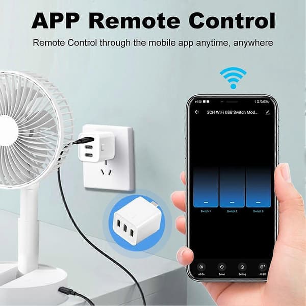 Tuya Wifi Smart Socket 3 Gang Type-C Smart Plug USB-adapter Smart Life APP Uafhængig stemmestyring til Alexa Google White