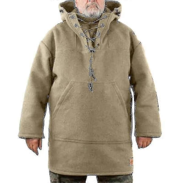 Vinter herrfritidsjacka med huva och tröja i ull Apricot 4XL