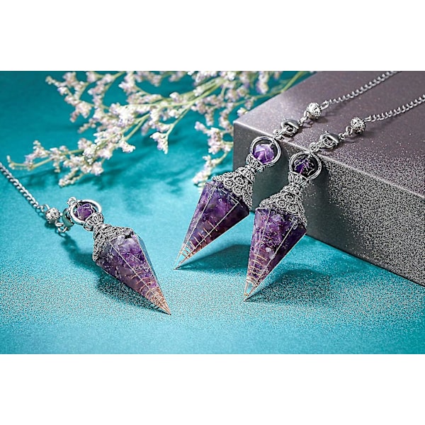 6 facett hexagonal punkt hängsmycke för Reiki Wicca Dowsing Balanserande Andlig Harts Ädelsten Kristall Ametist Pendlar Halsband