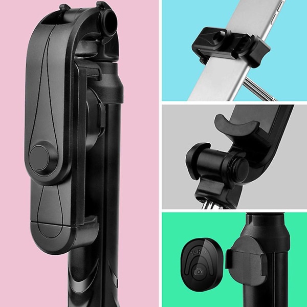 Selfie Stick Stativ Bluetooth Bærbar Holder Aluminiumslegering Teleskopisk Til Mobiltelefon Pink