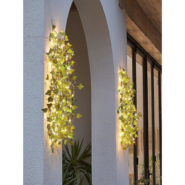 20 Led Kunstig Ahorn Grønt Blad Rattan Garland String Lights Vine Fairy Led Kobbertråd Decor Solar Powered Battery 6.6ft