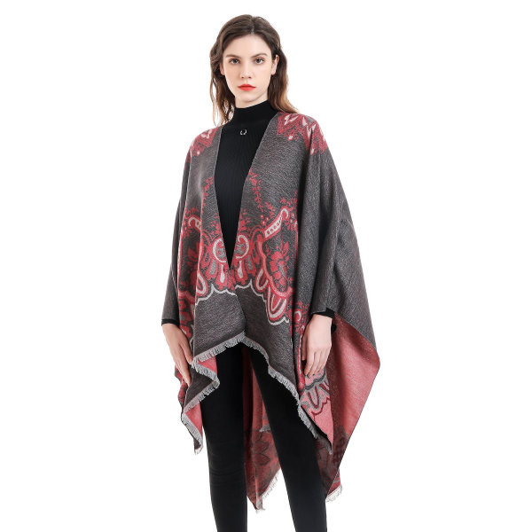Vändbar färgblocksruta och leopardmönstrad sjal med kashmireffekt wine red 155*130cm