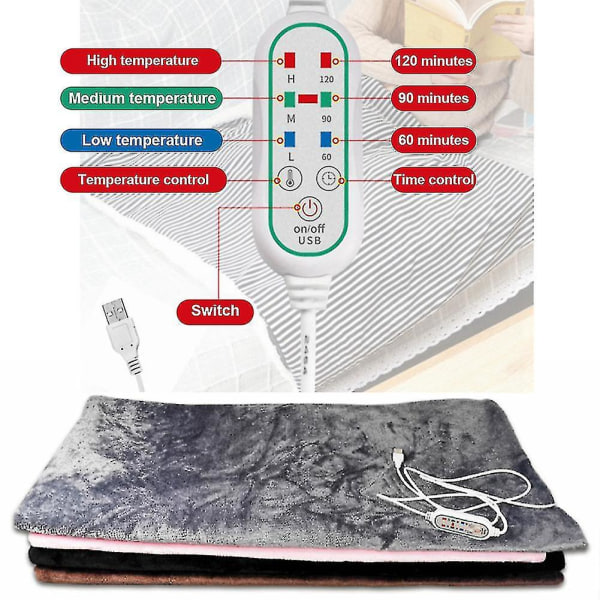 USB 5v Energisparande Uppvärmd Sjal Elektrisk Vinter Varm Plysch Värmefilt För Bil Kontor Hem Gray