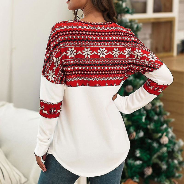 Hhcx-kvinner Christmas Xmas Fair Isle Pullover Jumper Genser Topp Red S