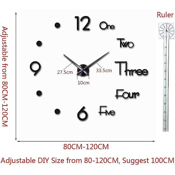 Wall Sticker Clock Diy Simple Silent Clock Black (50x50cm) silver