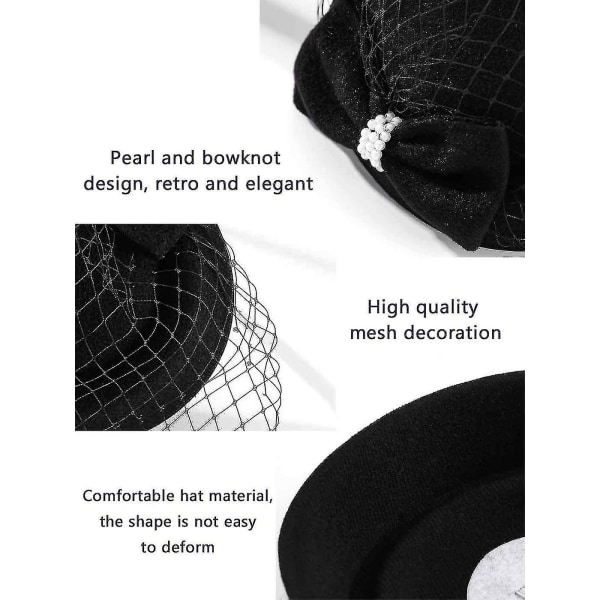 Hair Clip Veil Mesh Headband Black Hat Wedding Party Top Tea Hat For Women And Girls