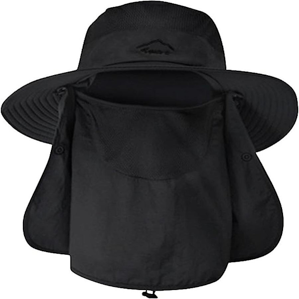 Fishing Hat For Men & Women, Outdoor Uv Sun Protection Wide Brim Hat With Face Cover & Neck Flap black