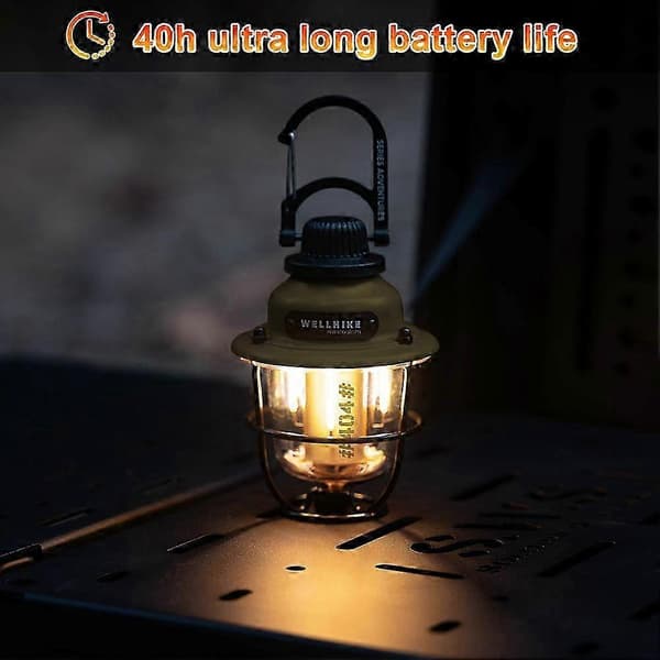 【BQ】WELLHIKE Rechargeable LED Camping Lantern with Hook, 360° Rotatable, Stepless Dimming, IPX4 Waterproof, 1/4 Interface Green