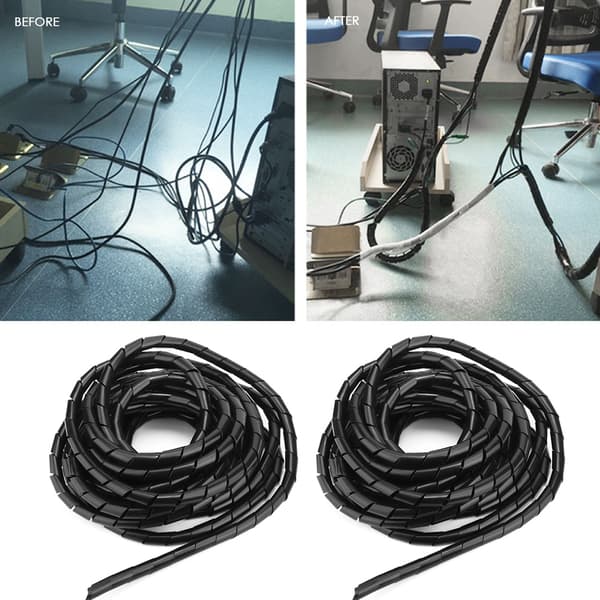 2-pakke Wire Protector Spiral PP Wire Kabelbeskyttelse Tilbehør Wire Sleeve Sort 12mm
