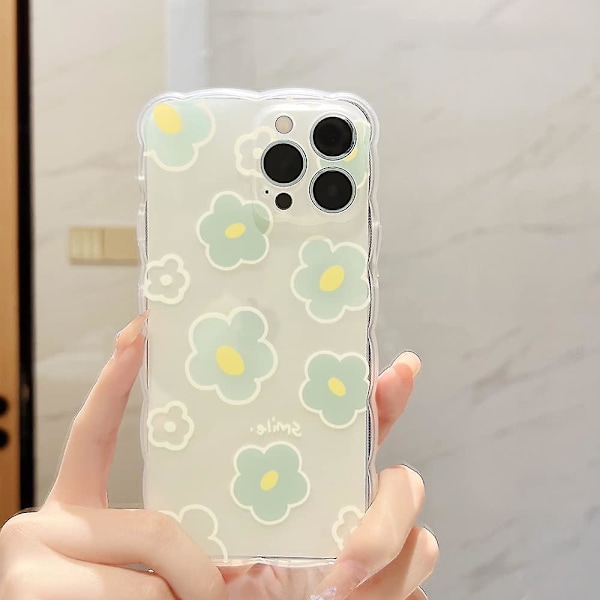 Fodral för Iphone 13, Mjuk Tpu Bumper Söt tryckmönster Design Kvinnor Flickor Skyddande telefonfodral För Iphone 13 (6,1 tum), grön blomma