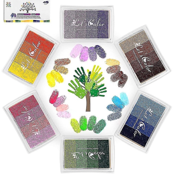24 färger Bläckdyna Set, Fingerprint Bläckdyna Giftfri, tvättbar bläckstämpeldyna