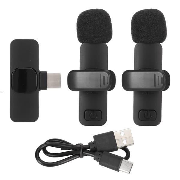 Trådløs Lavalier Revers Mikrofon 1 for 2 Støjreducerende Type C Interface Mini Trådløs Clip On Mikrofon til Interview