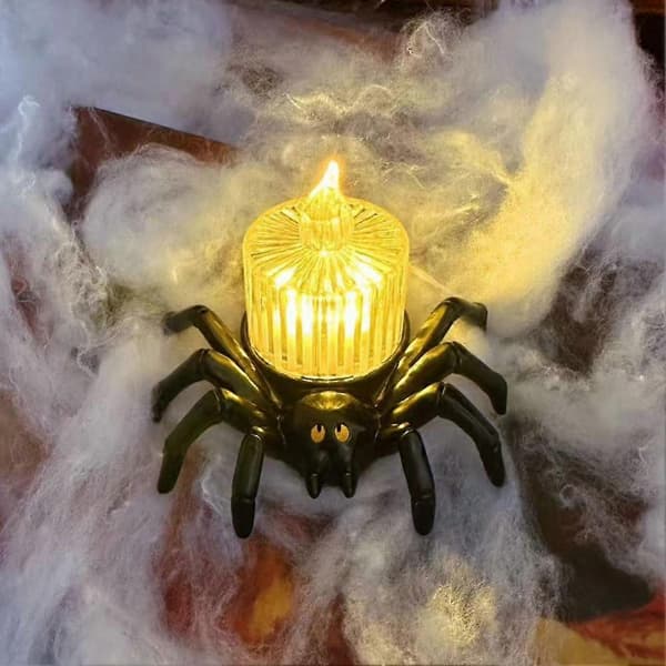 【BQ】Edderkopp LED Flameless Telys – Batteridrevne Flakkende Telys for Halloweenfestdekor, Skummelt B
