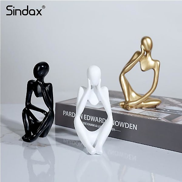 Sindax Thinker Skulpturer Figurer Abstrakt figur Skulptur Figur Resin Håndlavet statue Hjem dekoration Desktop Ornamenter silver       C