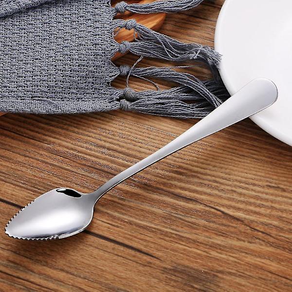 2 st Tjock rostfritt stål grapefruktsked Dessertsked tandad kant Silver