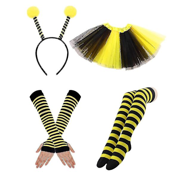 Bee Kostymesett Bee Ears Sleeve Tutu Brillesokker Kompatibel med barn Voksen A glasses hair hoop