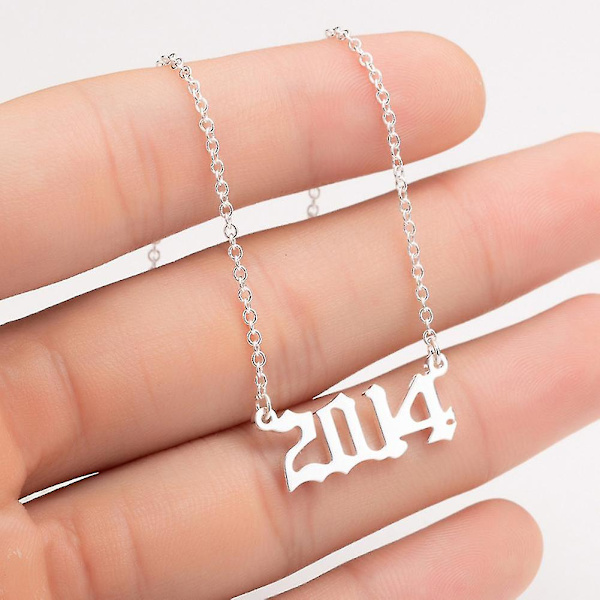 1980-2019 Birth Year Number Charm Pendant Stainless Steel Chain Necklace Jewelry Silver 2014