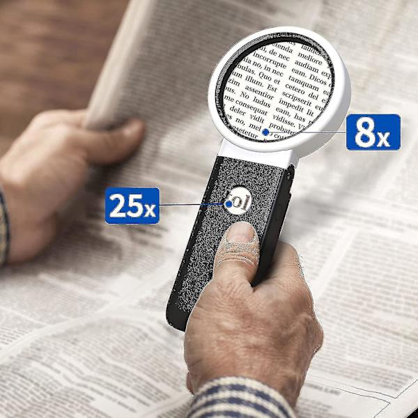 Suurennettu lasi Led-valokehyksellä - 25x 8x kädessä pidettävä pidike CAN olla taitettava ja taitettava suuri peili